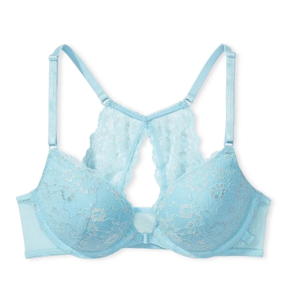 NWT Victoria's Secret Sexy Push-Up Shimmer Lace Racerback Bra Front Close 36B